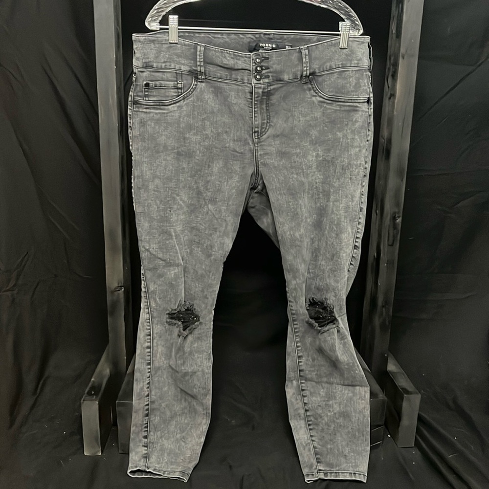 Torrid- white washed black jeans with distressed knees